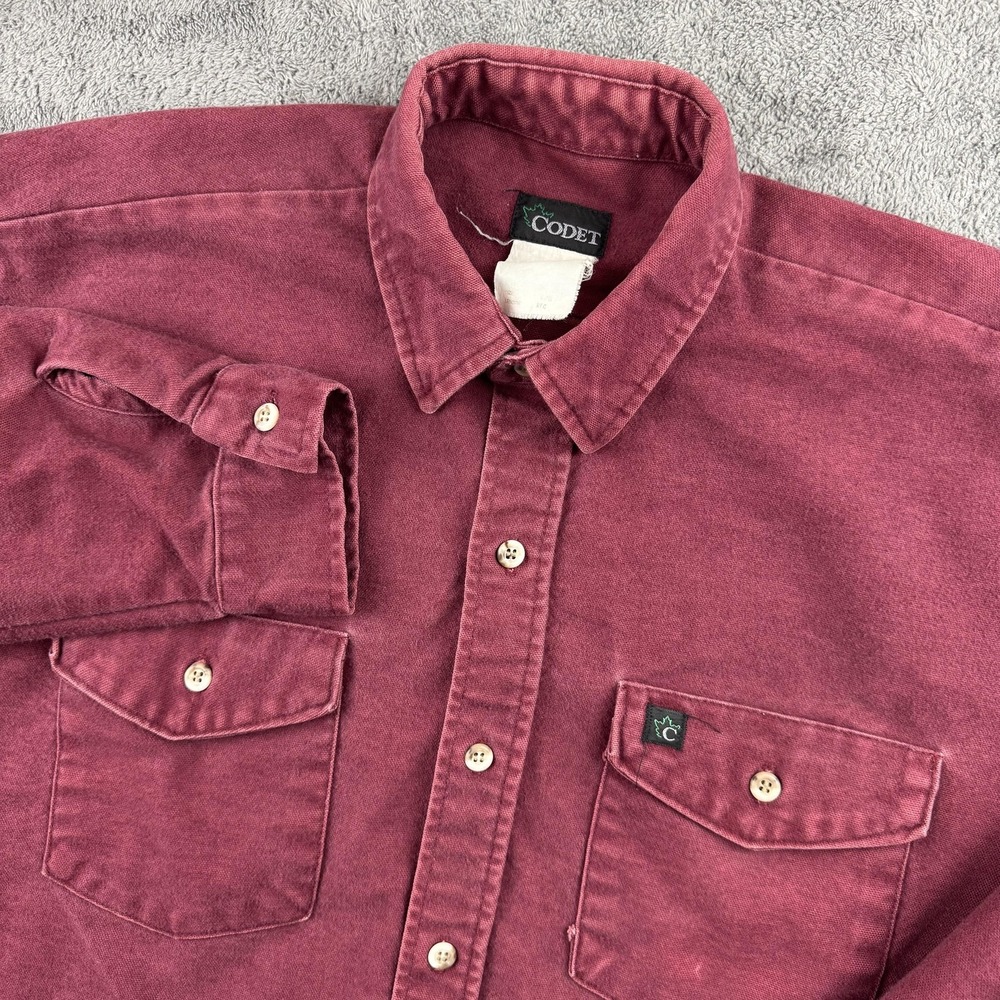 VTG Codet Shirt Mens‎ L Red Brushed Twill Long Sleeve Button Up Workwear Casual